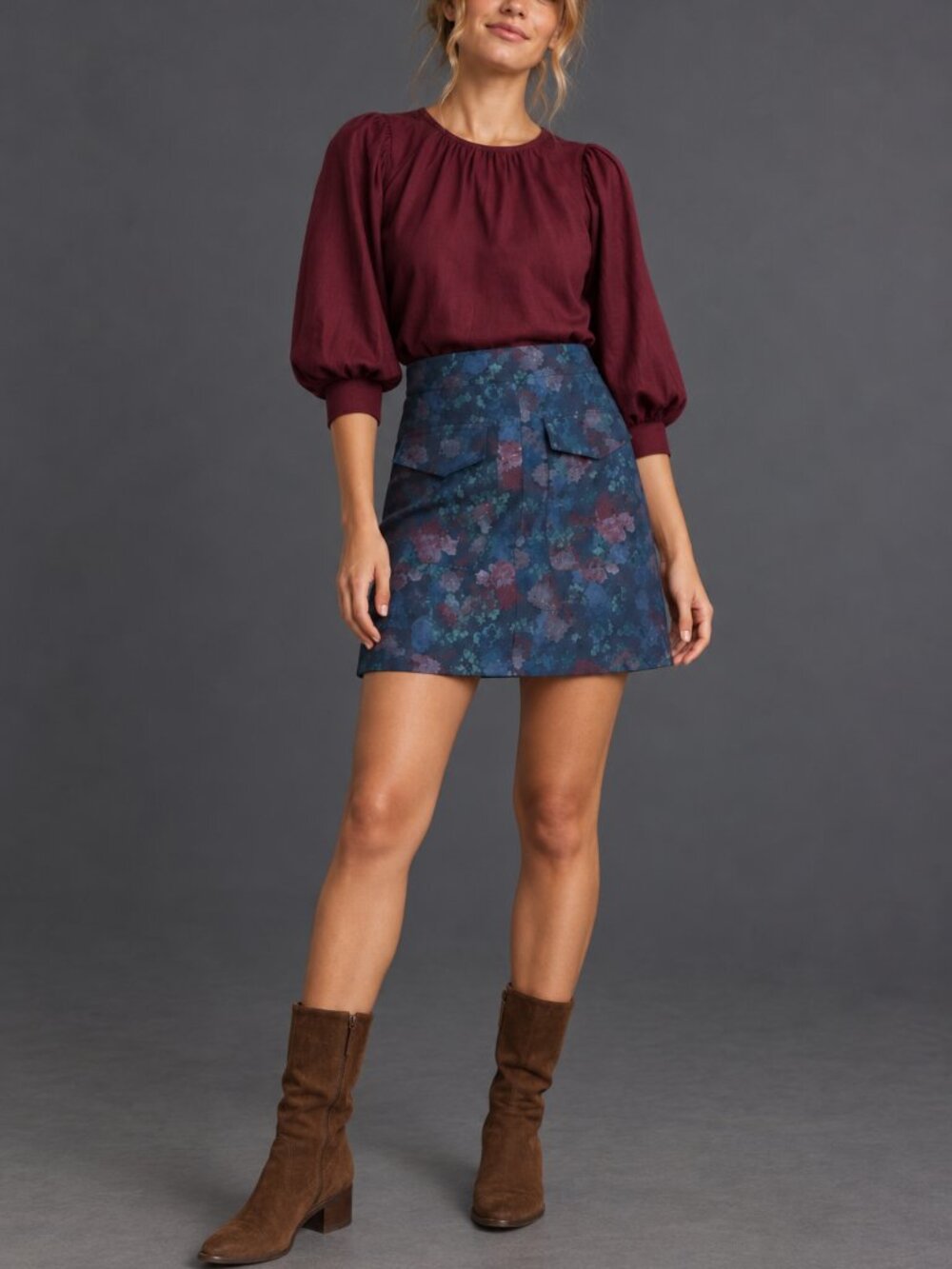 Anthropologie Erin Moody Floral High Waist Cargo Mini Skirt Sz 8 Dark Romantic